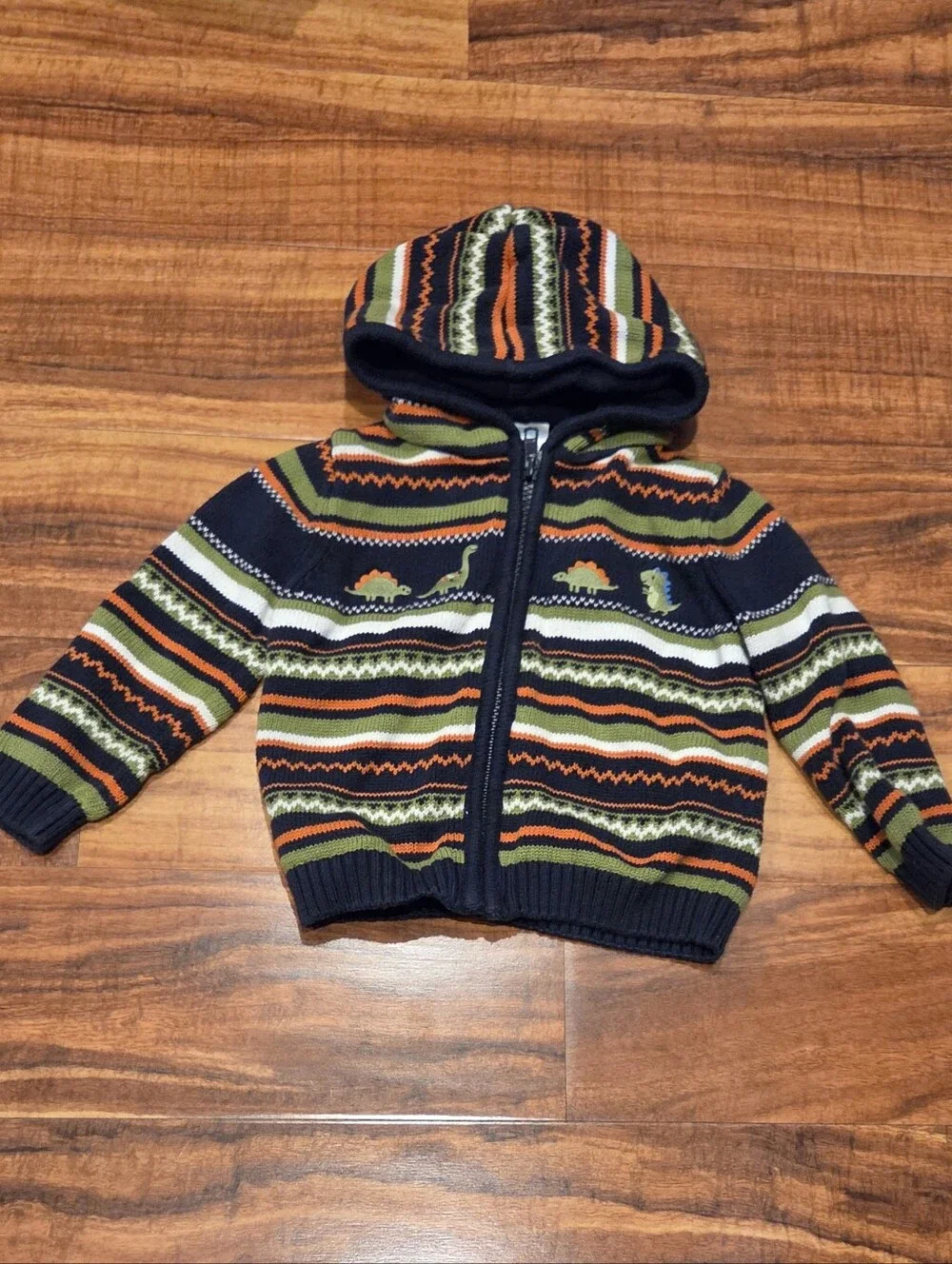 Gymboree EUC Green/Navy Fair Isle Dino Sweater, Dino Hoodie and Lined Pants